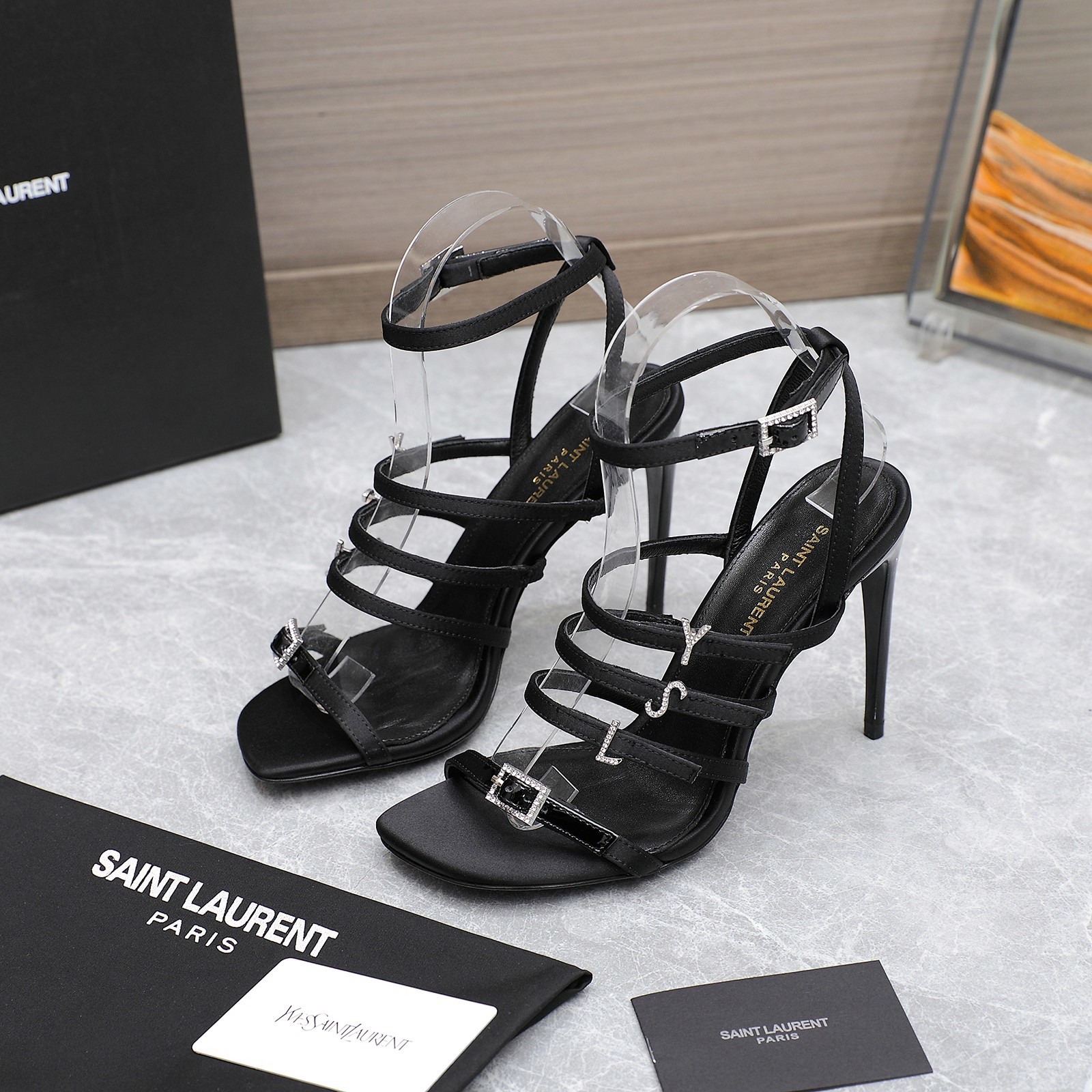 YSL-Diamond Buckle High Heeled Sandals