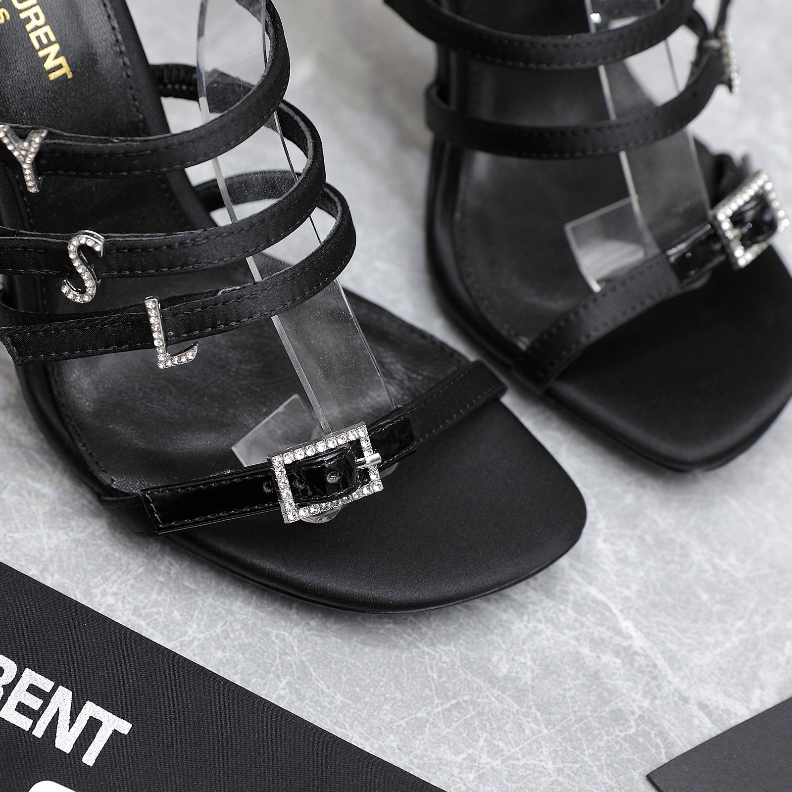 YSL-Diamond Buckle High Heeled Sandals