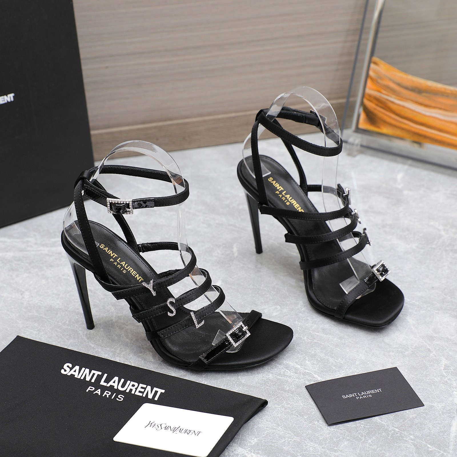 YSL-Diamond Buckle High Heeled Sandals