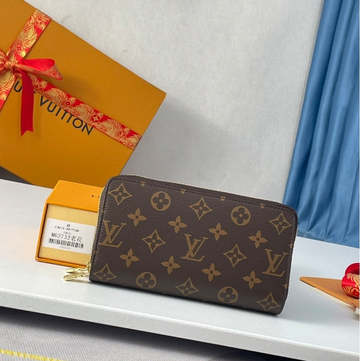 LV-Old flower double zipper ziy large wallet