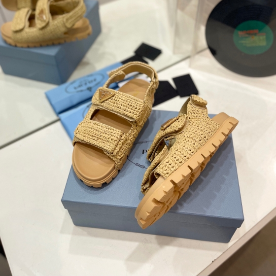 Prada-Woven Straw Woven Thick Soled Slippers