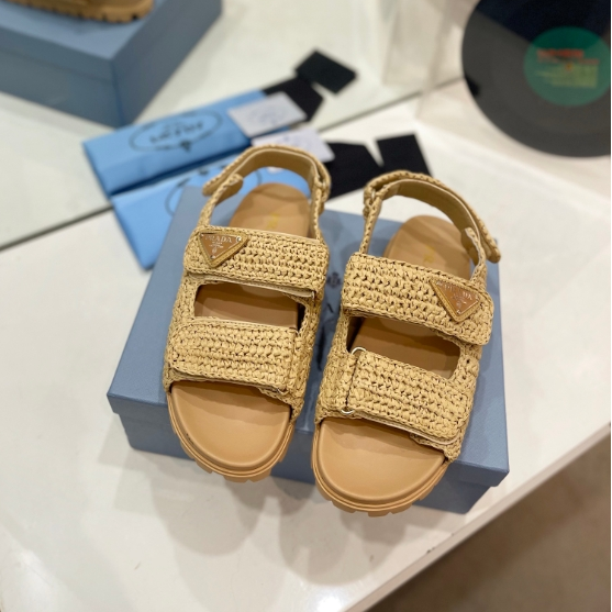 Prada-Woven Straw Woven Thick Soled Slippers
