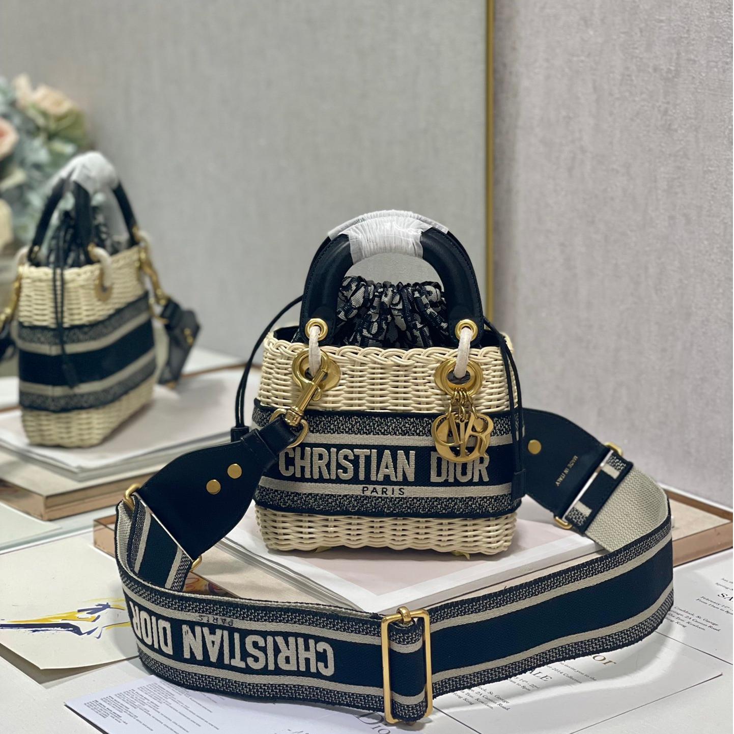 Dior-Lady Straw Crossbody Bag
