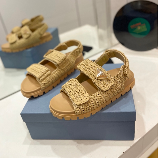 Prada-Woven Straw Woven Thick Soled Slippers