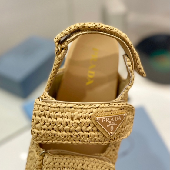 Prada-Woven Straw Woven Thick Soled Slippers