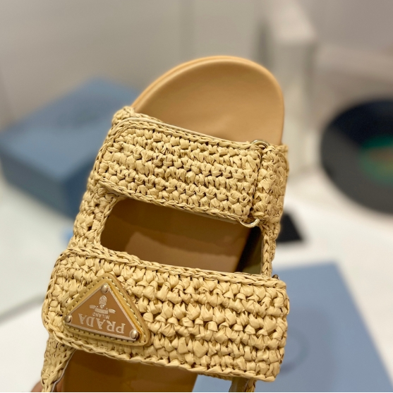 Prada-Woven Straw Woven Thick Soled Slippers