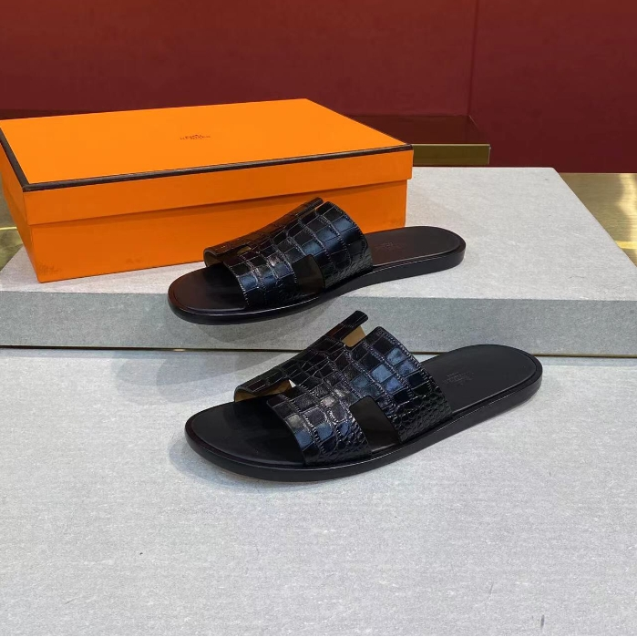 Hermes-Swift Leather Men's H Slippers