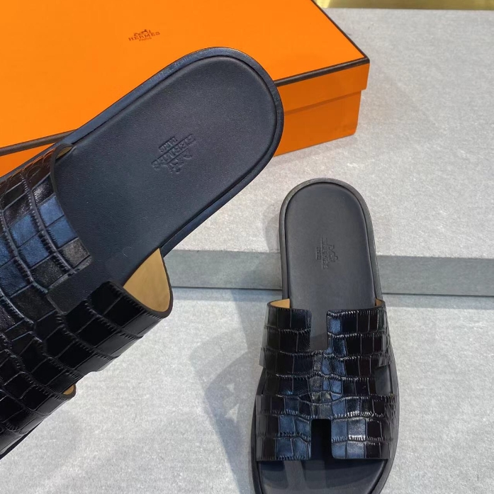 Hermes-Swift Leather Men's H Slippers