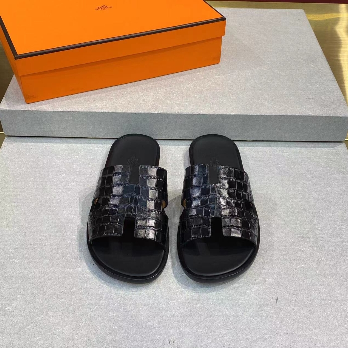 Hermes-Swift Leather Men's H Slippers