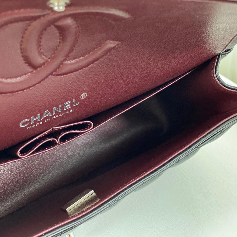 Chanel-Black Silver Classic Medium Flip Bag