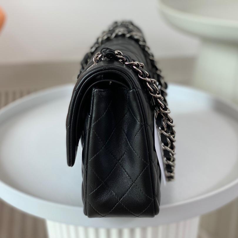 Chanel-Black Silver Classic Medium Flip Bag