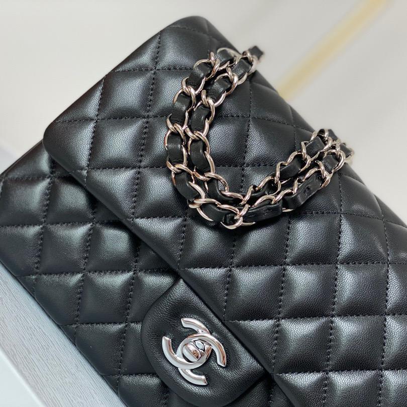 Chanel-Black Silver Classic Medium Flip Bag
