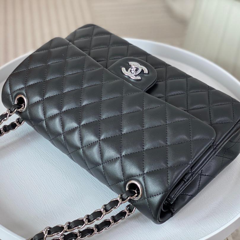 Chanel-Black Silver Classic Medium Flip Bag