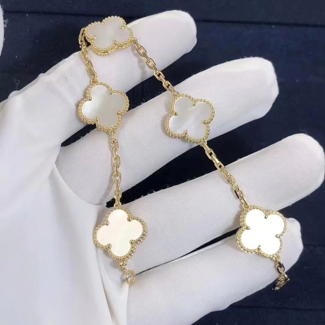 Van Cleef & Arpels - Alhambra Four-Leaf Lucky Series Five-Pendant White Mother-of-Pearl Four-Leaf Clover Bracelet