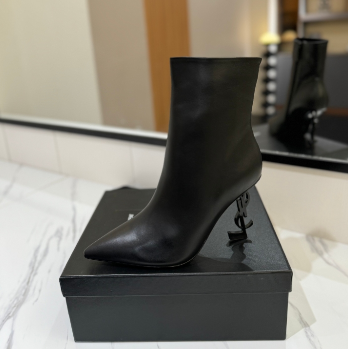 YSL-Letter High Heeled Short Boots
