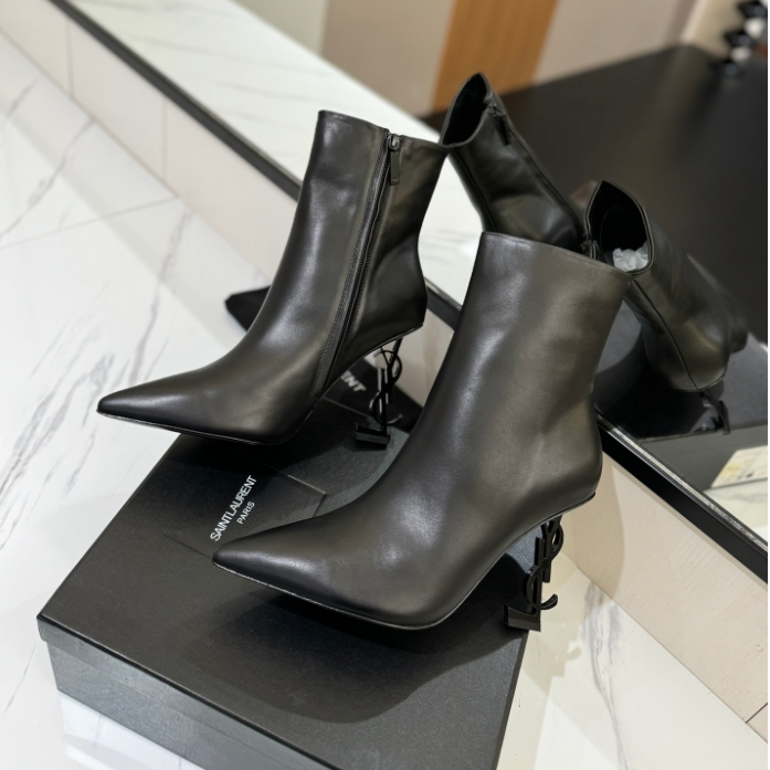 YSL-Letter High Heeled Short Boots
