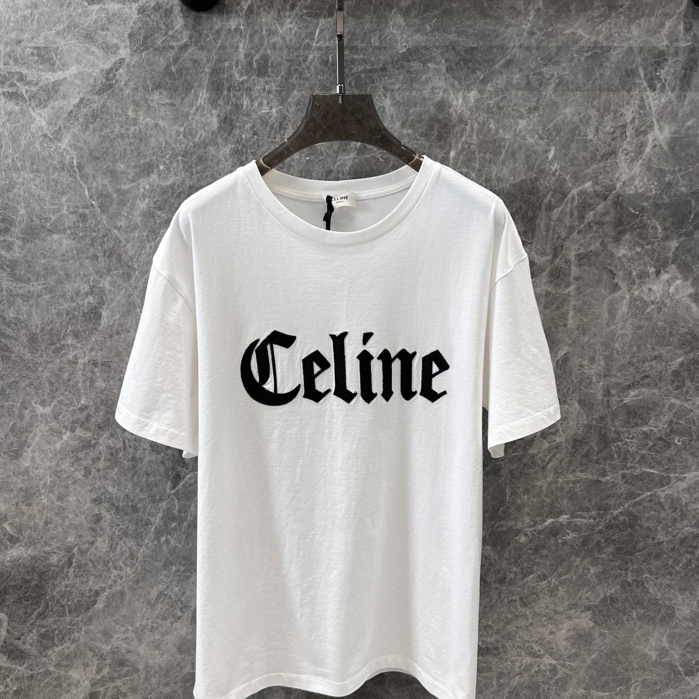 CELINE - Lettering Embroidered Crew Neck Short Sleeve T-Shirt