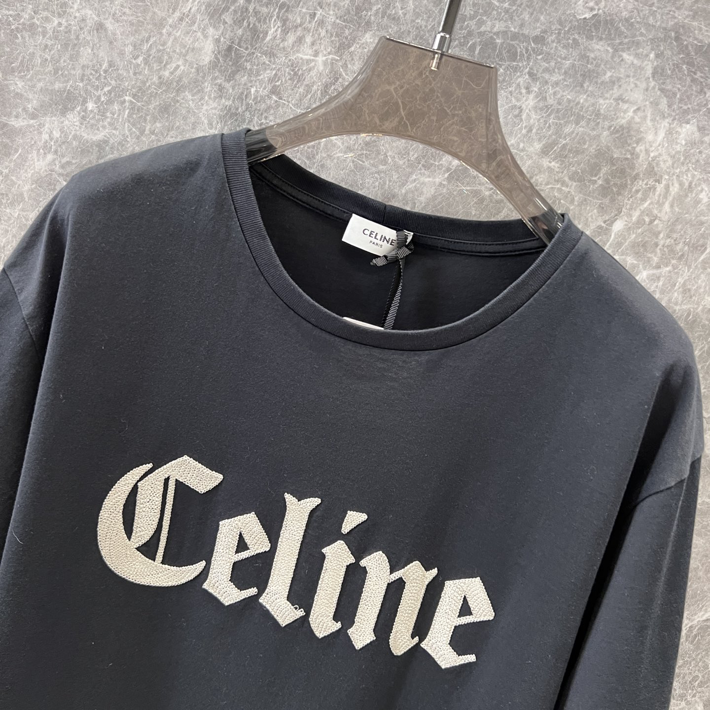 CELINE - Lettering Embroidered Crew Neck Short Sleeve T-Shirt
