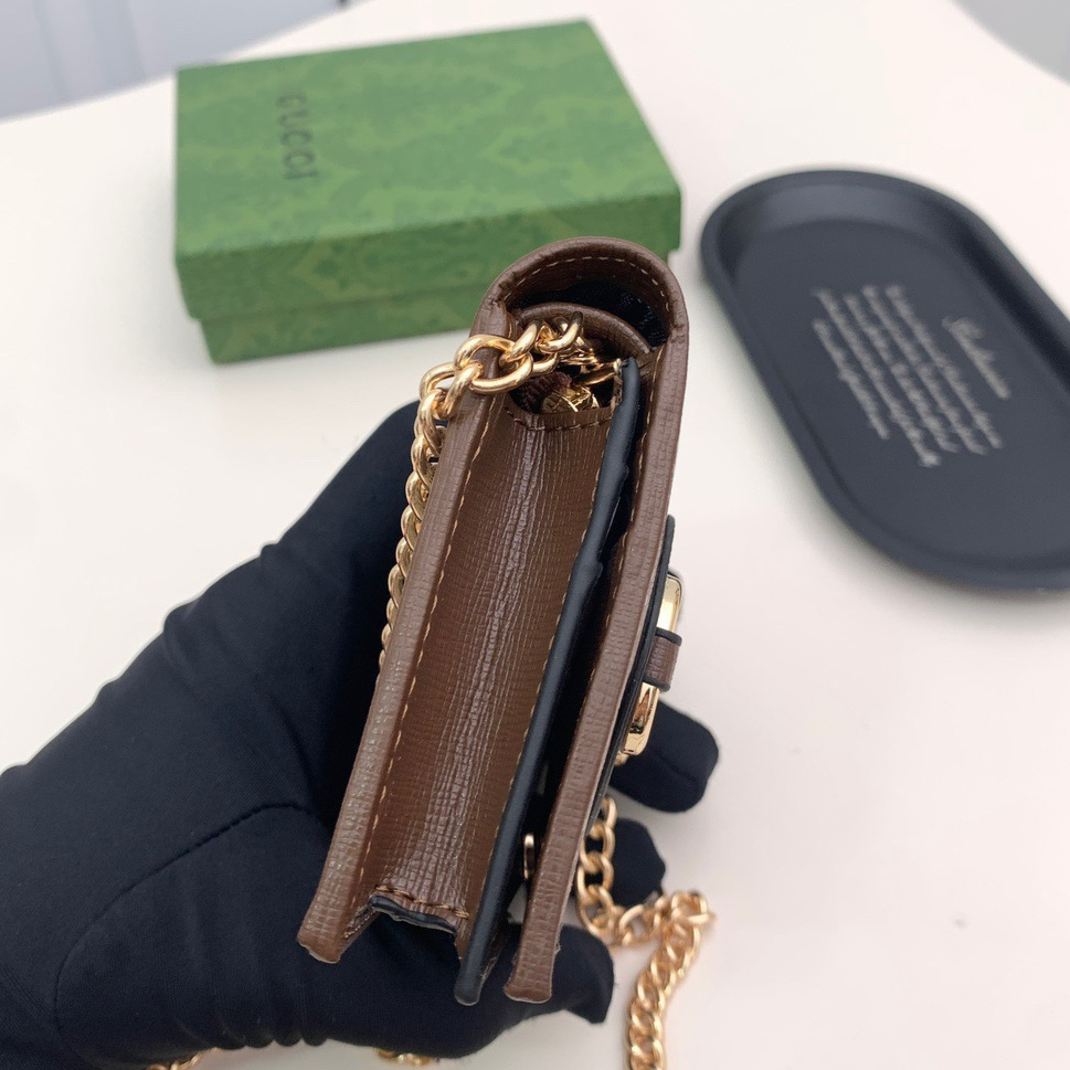 GUCCI - Ophidia Brown Leather Card Holder Shoulder Crossbody Bag