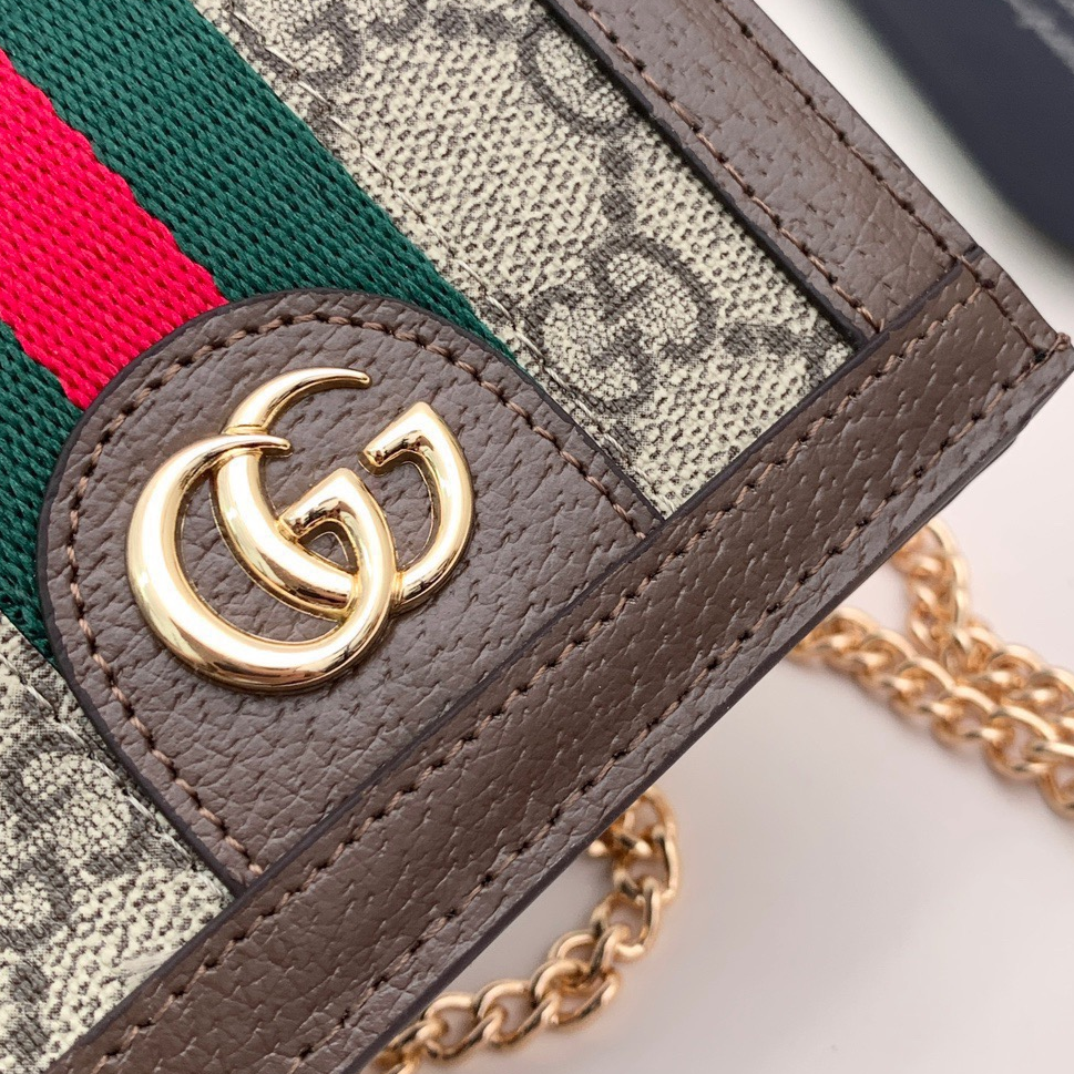 GUCCI - Ophidia Brown Leather Card Holder Shoulder Crossbody Bag
