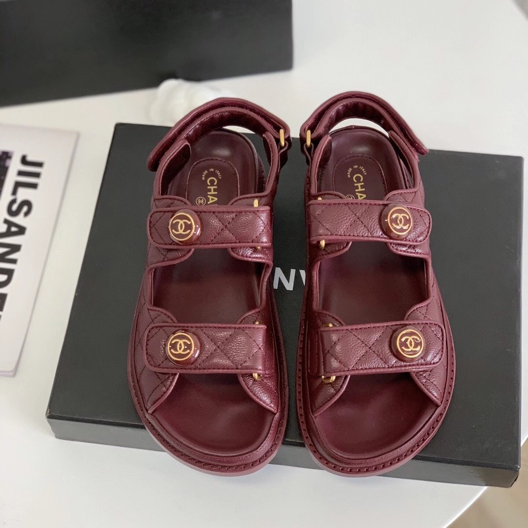 Chanel-Black Flat Beach Sandals