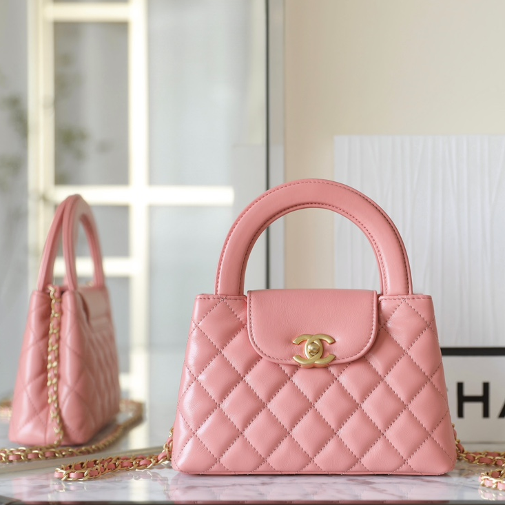 Chanel-Kelly Large Pink Handheld Chain Bag