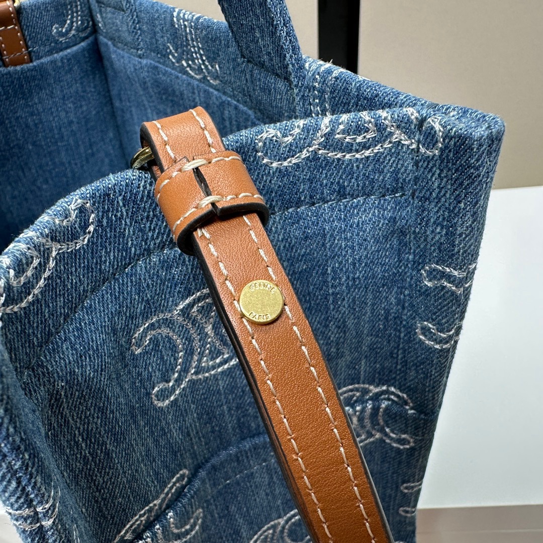 CELINE-Printed fabric cowhide leather tote bag