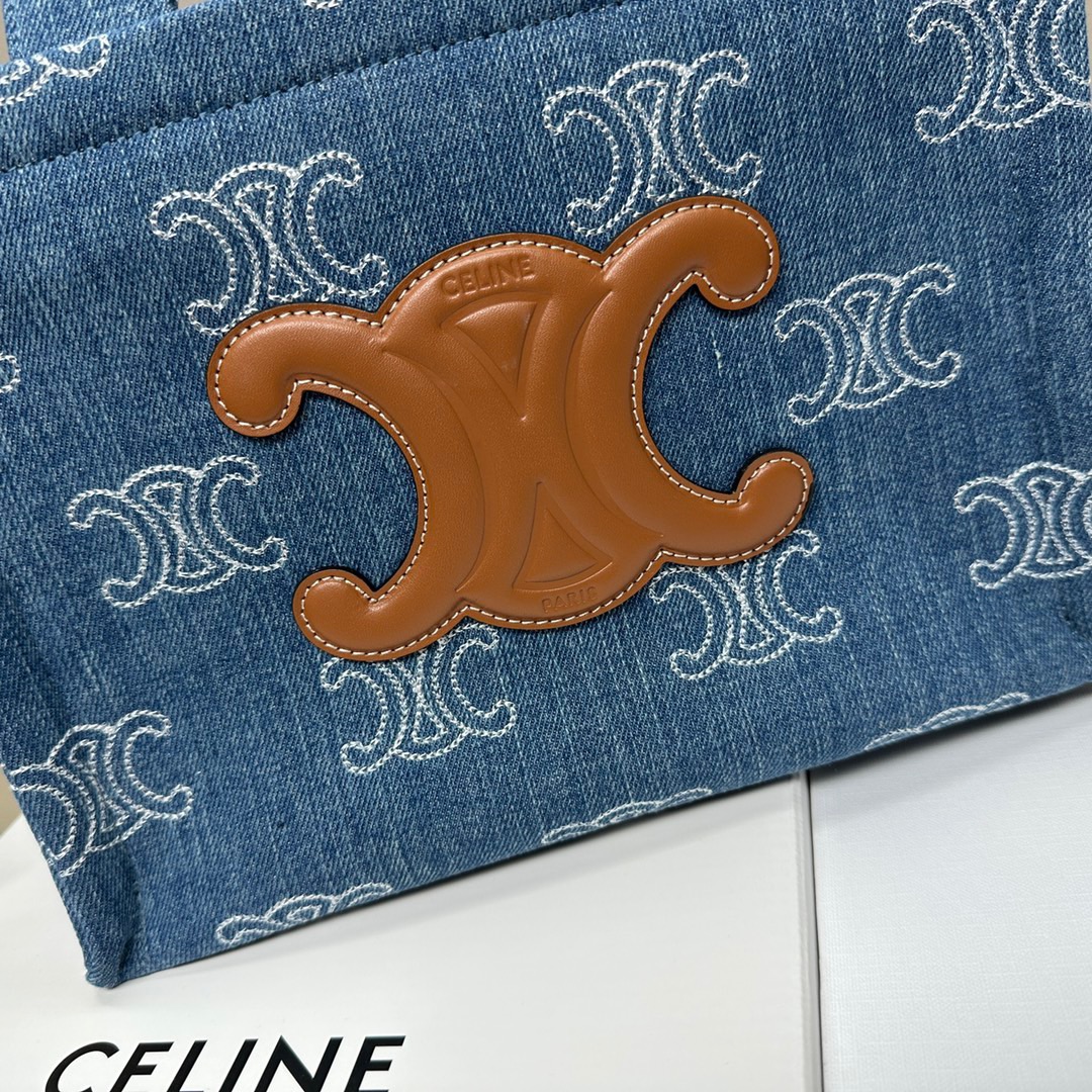 CELINE-Printed fabric cowhide leather tote bag
