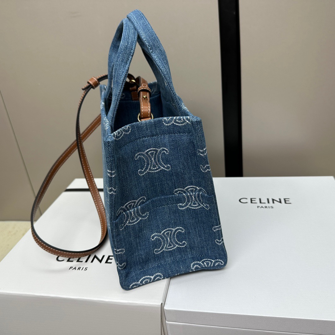 CELINE-Printed fabric cowhide leather tote bag