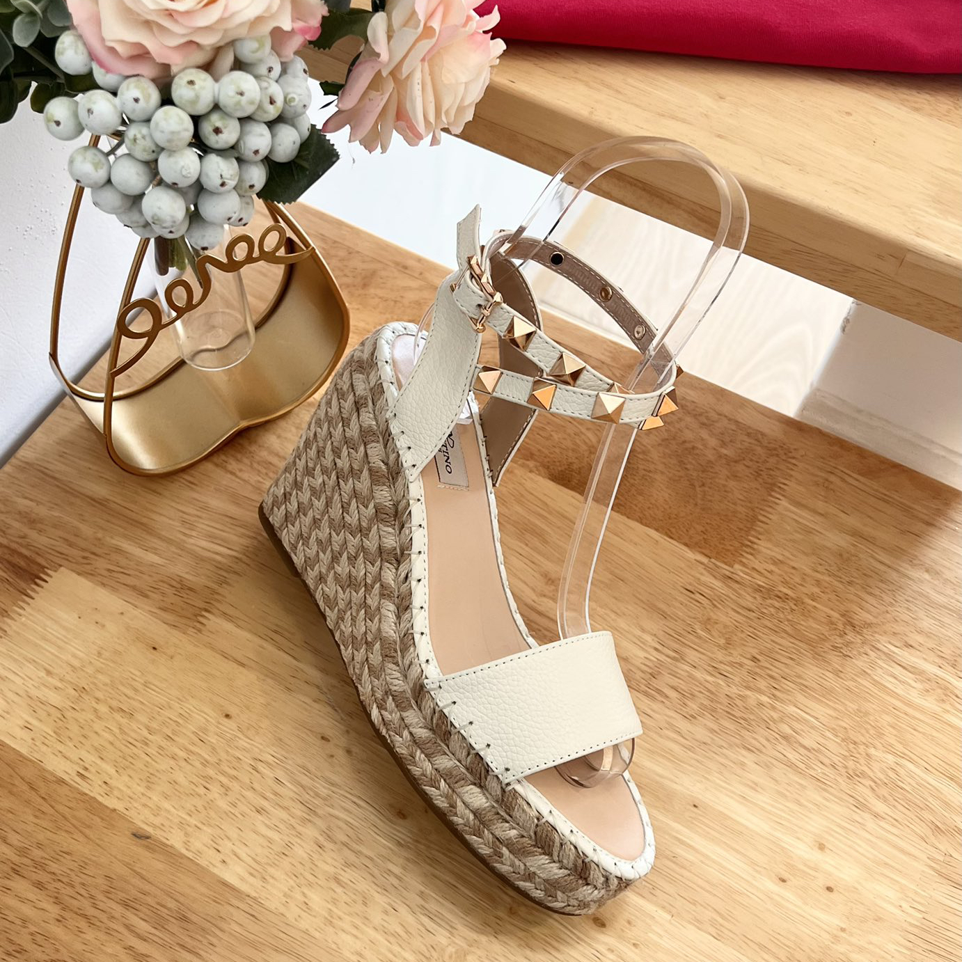 Valentino Garavani-pebbled leather lace-up wedge sandals