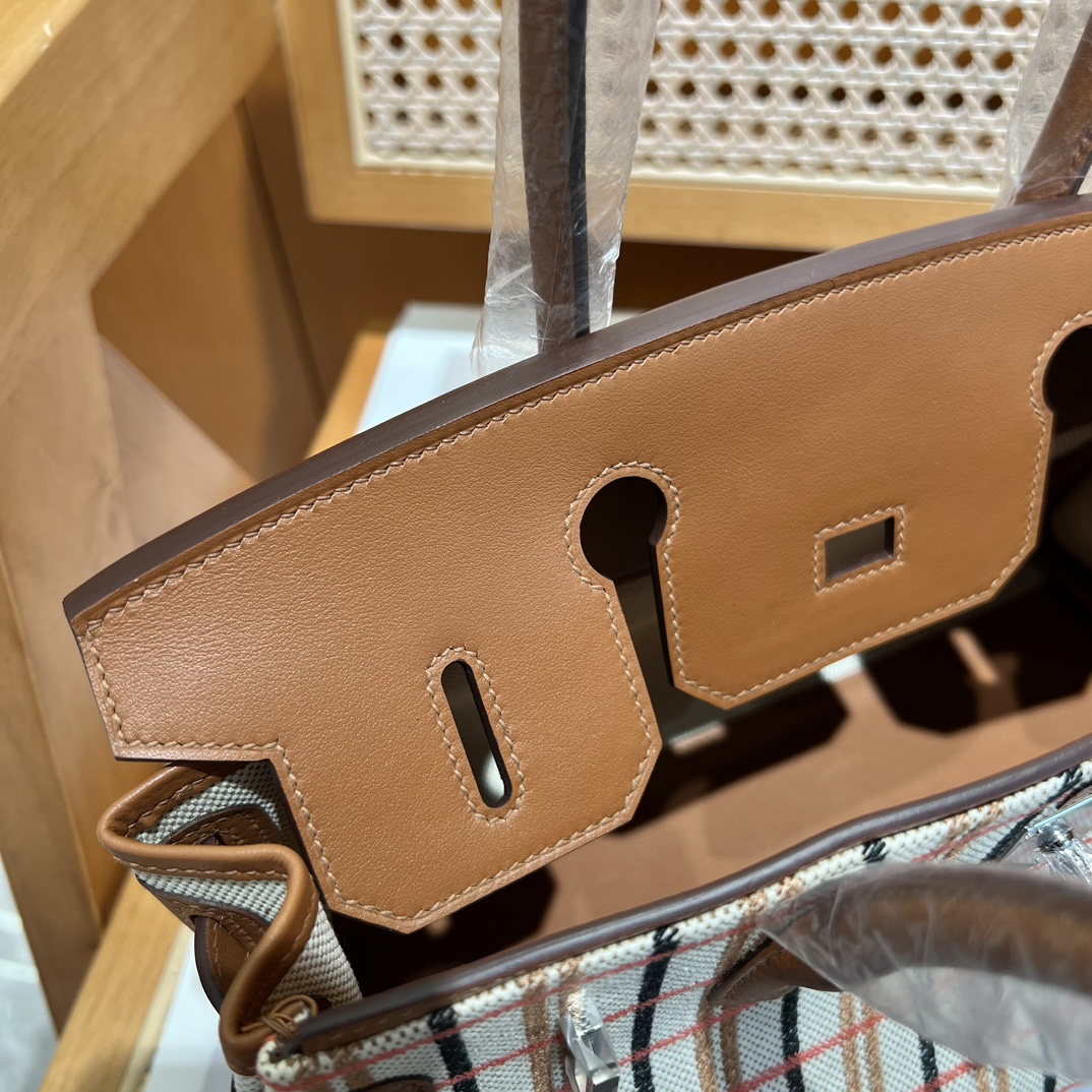 Hermes-Canvas Embroidered Splicing Swift Shoulder Birkin