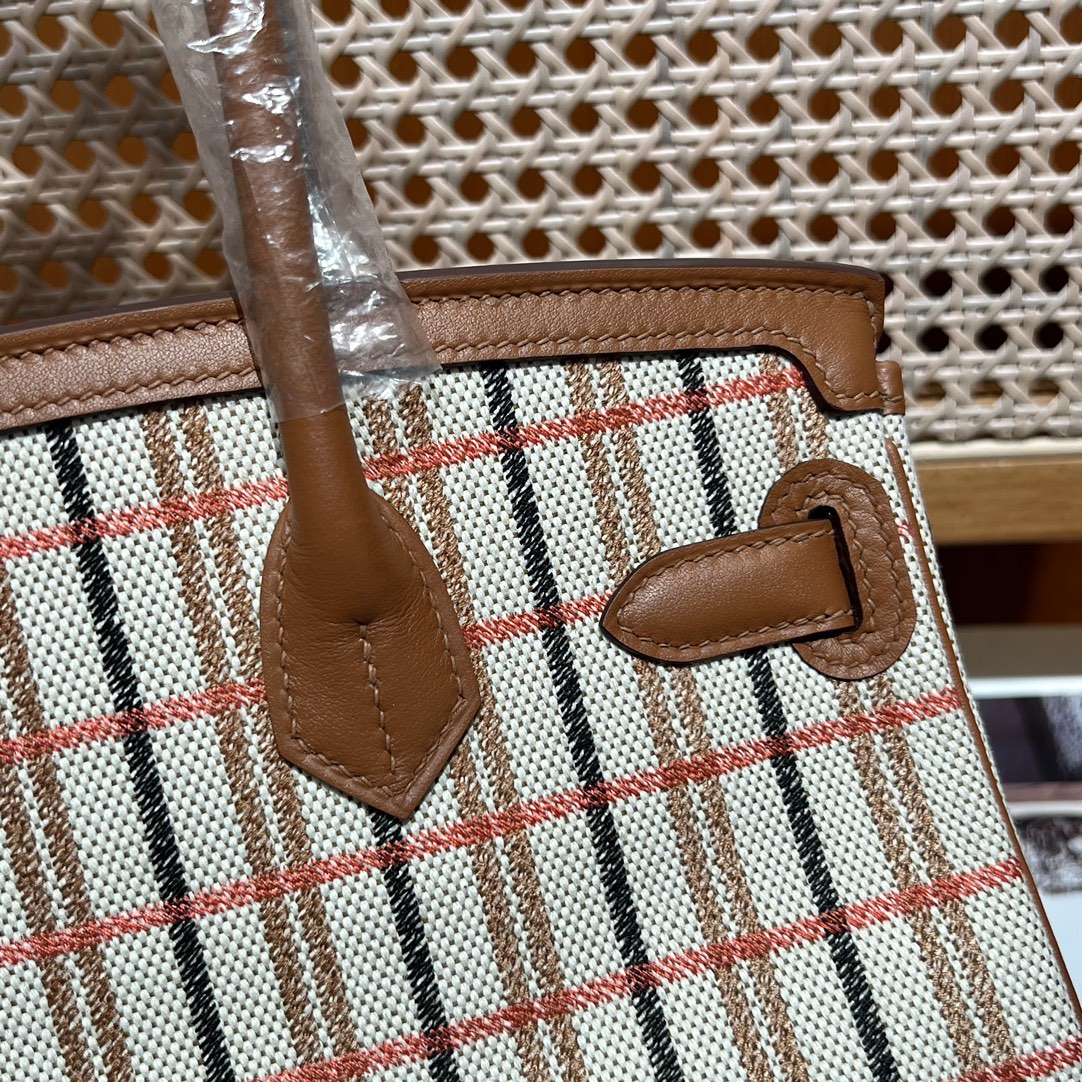 Hermes-Canvas Embroidered Splicing Swift Shoulder Birkin