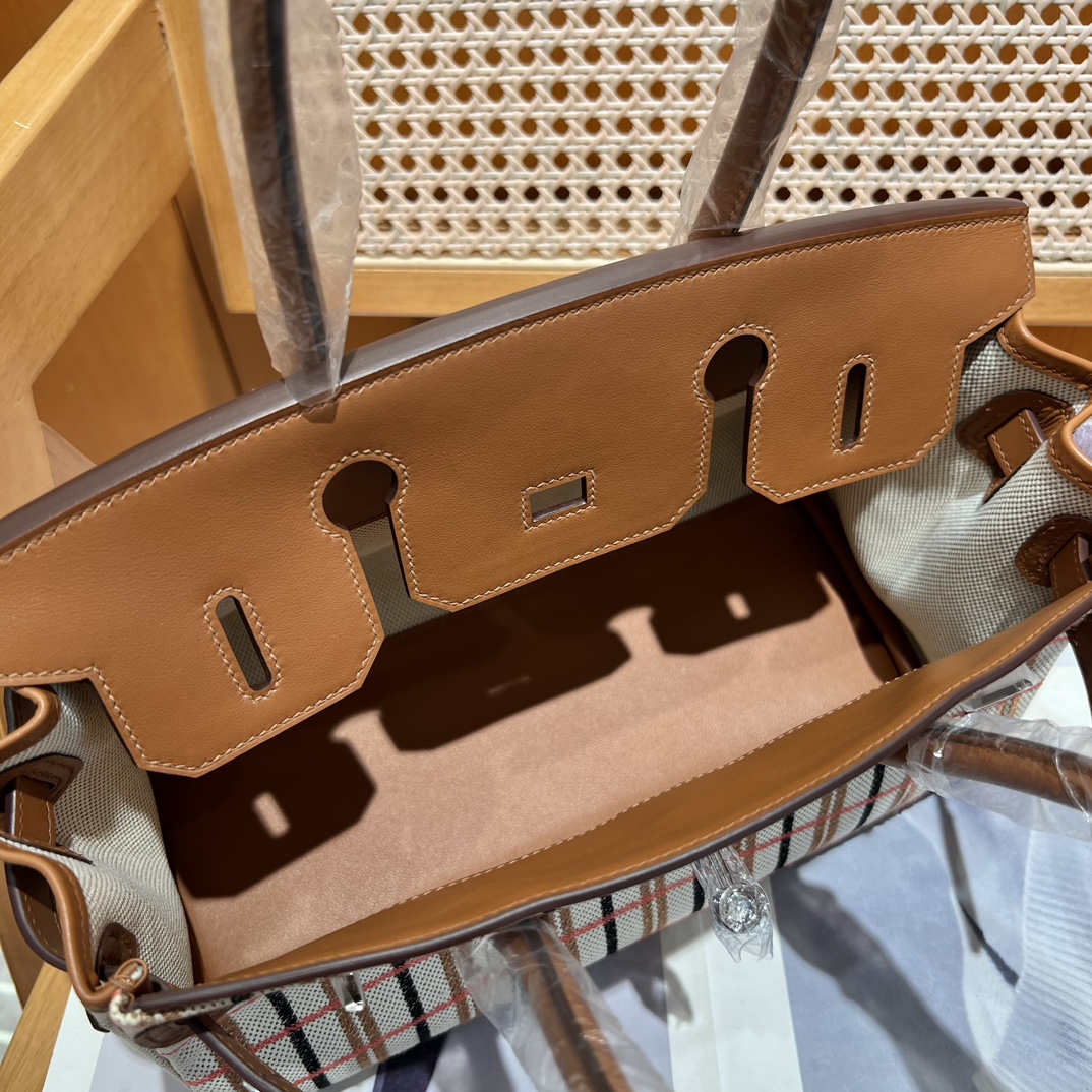 Hermes-Canvas Embroidered Splicing Swift Shoulder Birkin