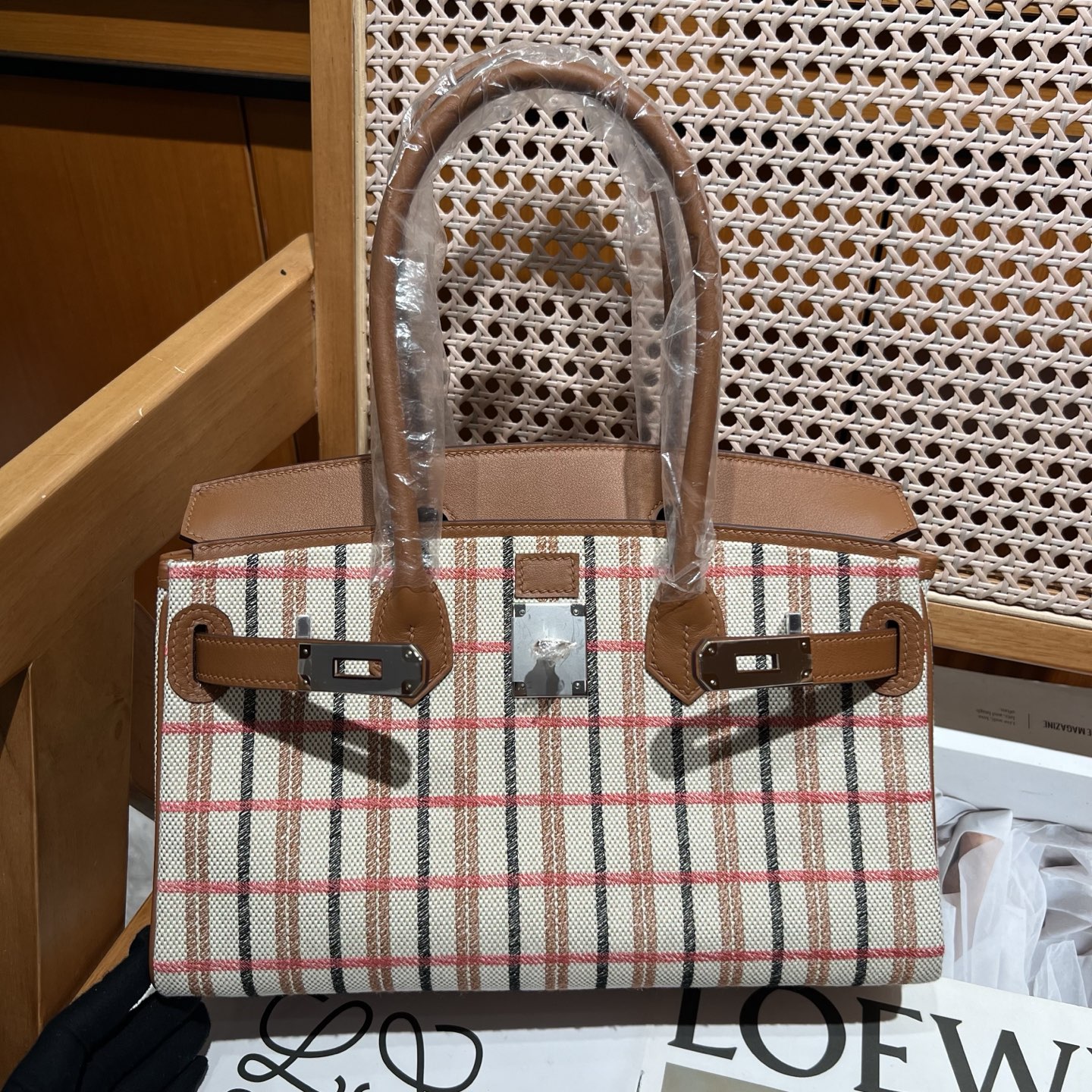 Hermes-Canvas Embroidered Splicing Swift Shoulder Birkin