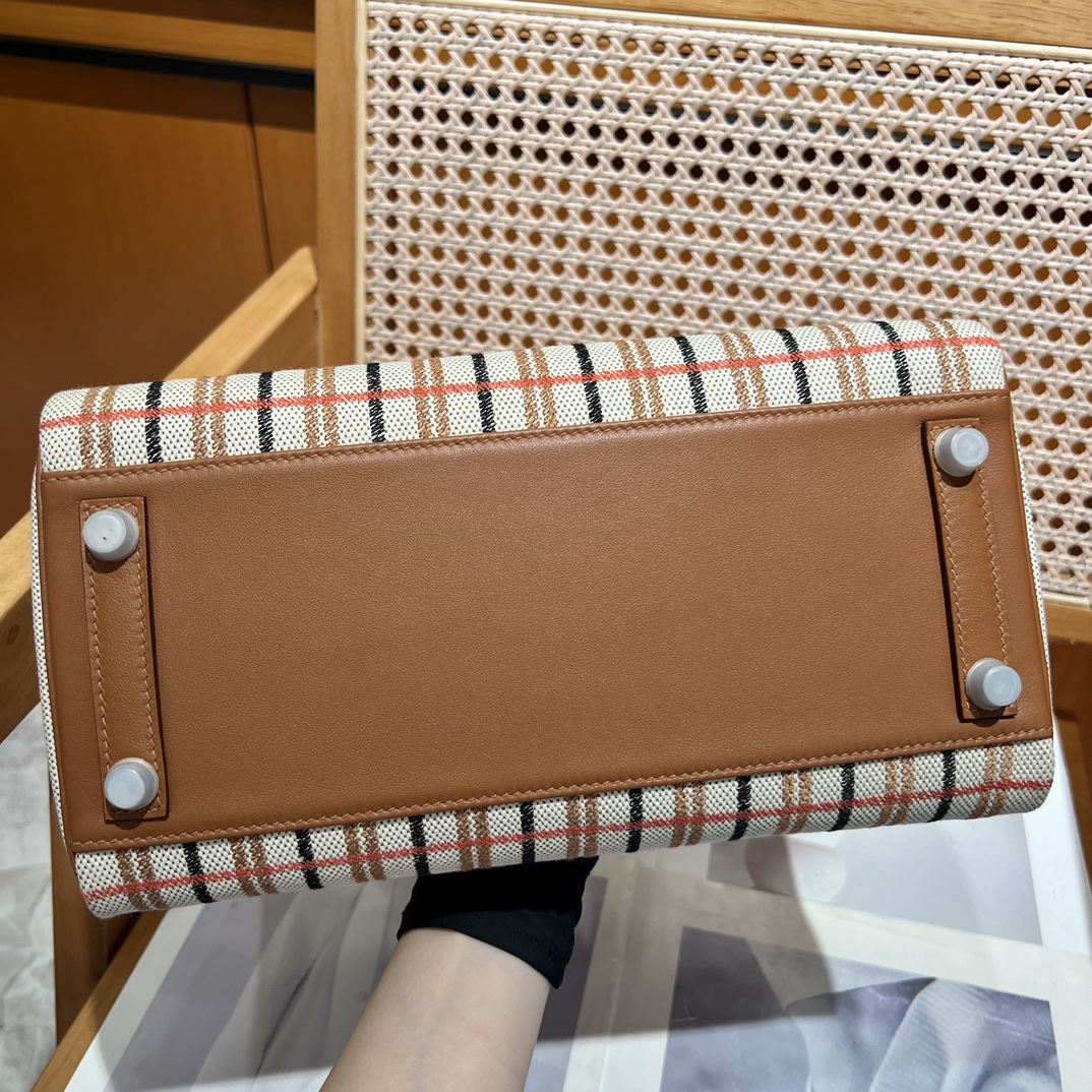 Hermes-Canvas Embroidered Splicing Swift Shoulder Birkin