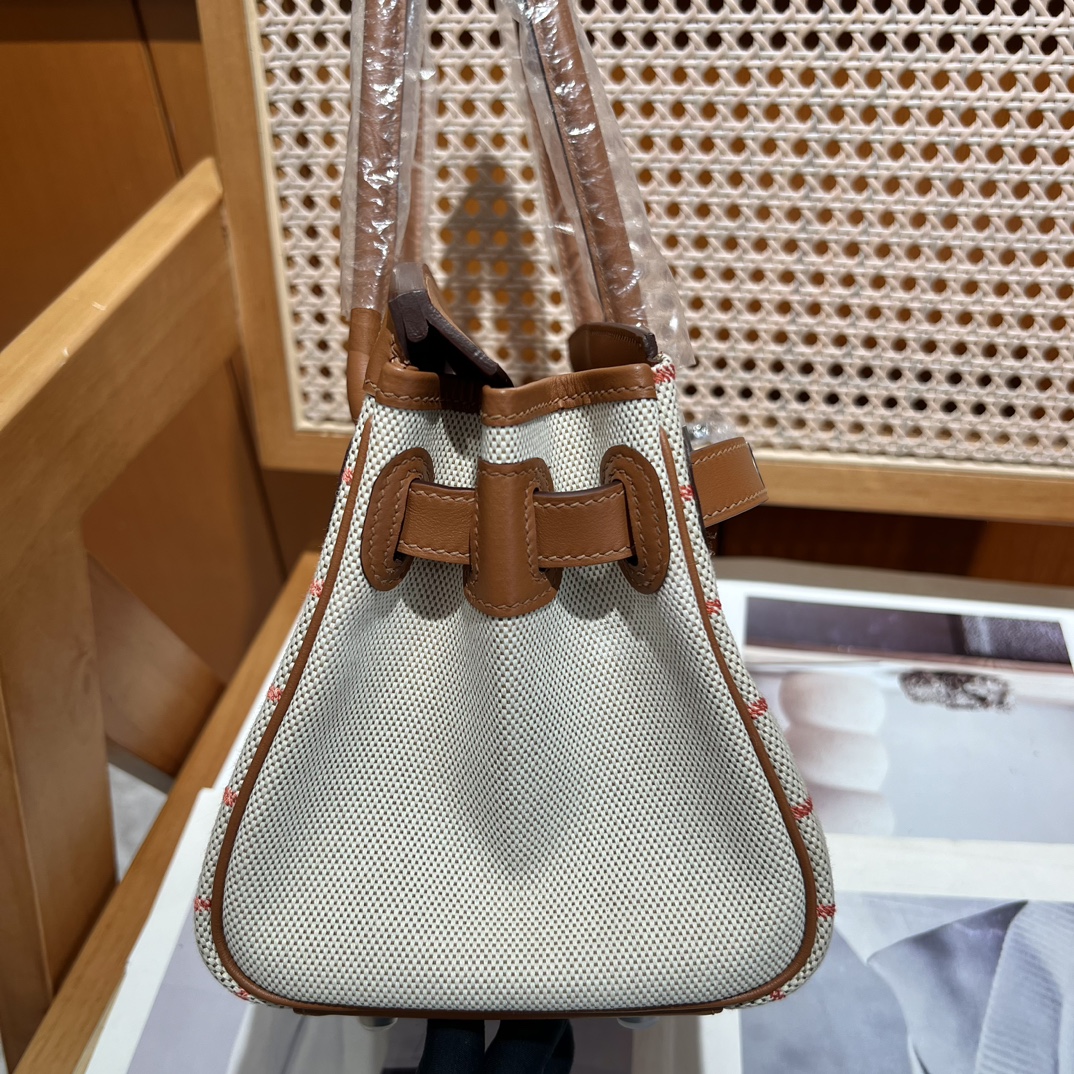 Hermes-Canvas Embroidered Splicing Swift Shoulder Birkin