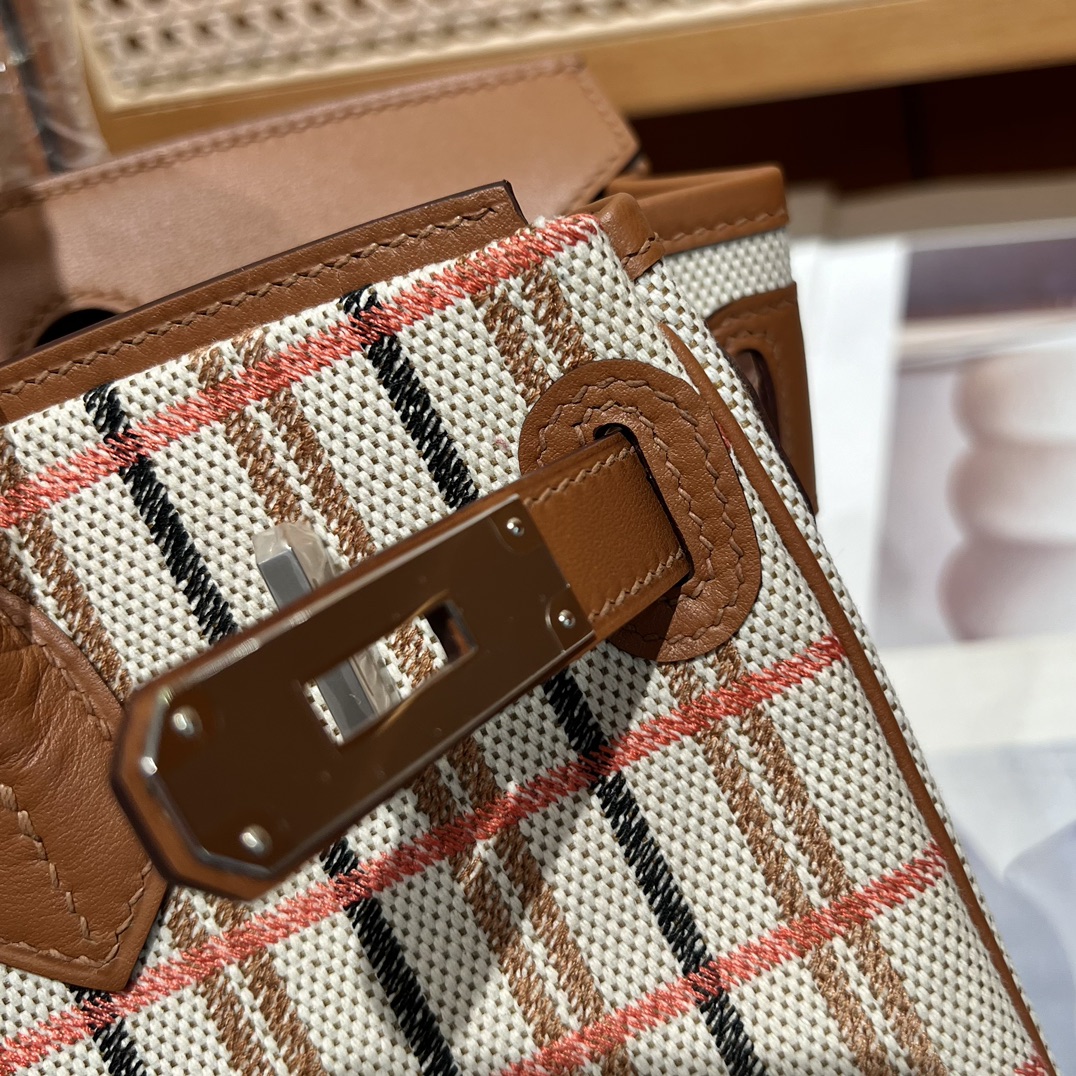 Hermes-Canvas Embroidered Splicing Swift Shoulder Birkin