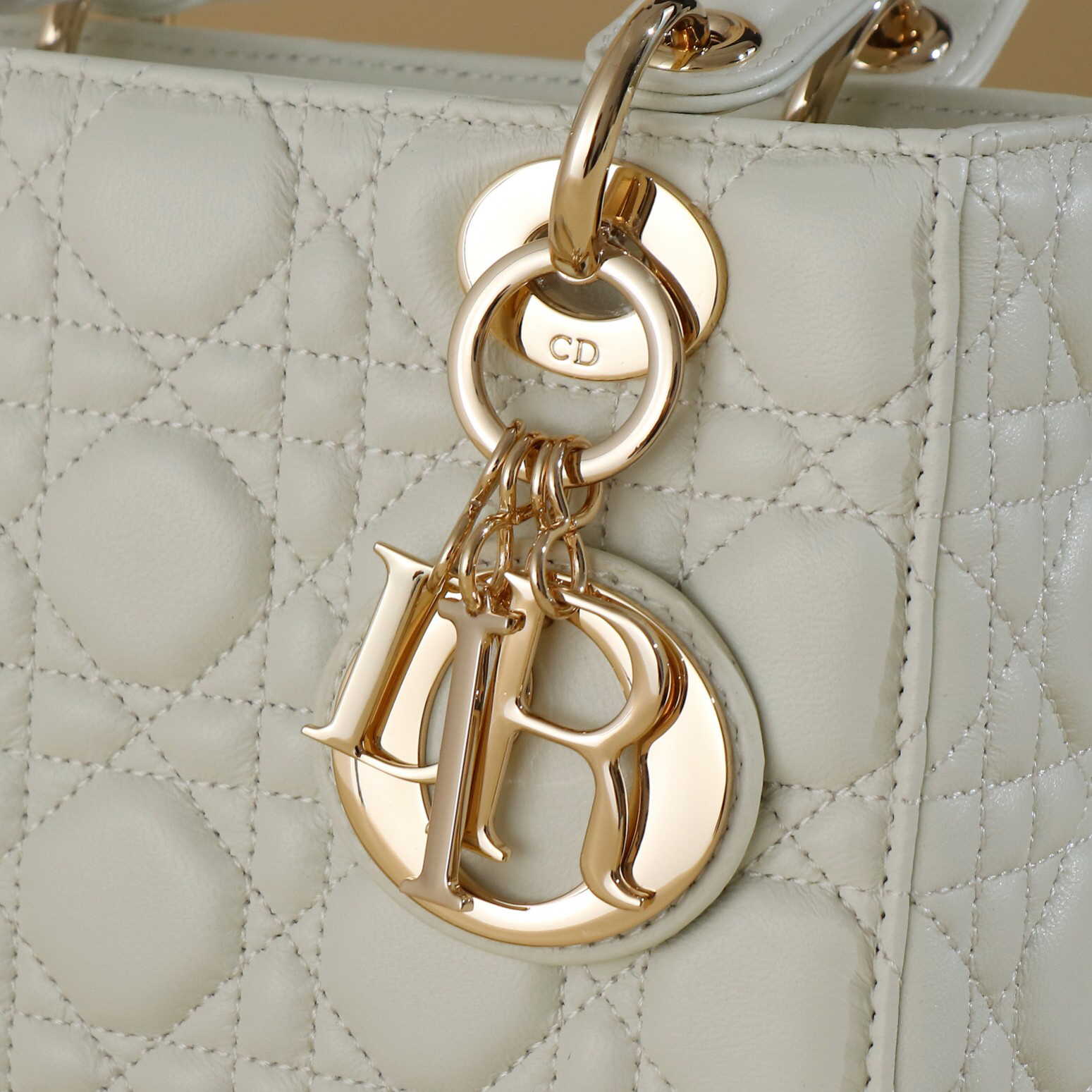 Dior- lady my abior White sheepskin leather rattan grid handbag
