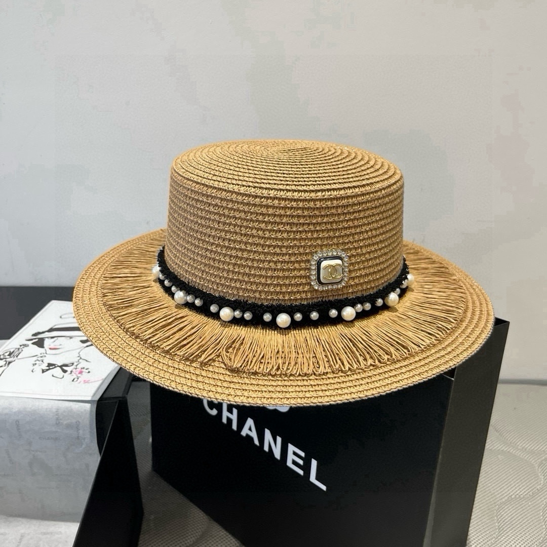 Chanel-New flat topped straw hat