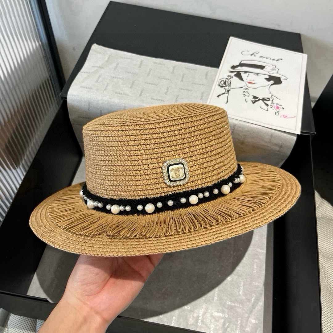 Chanel-New flat topped straw hat