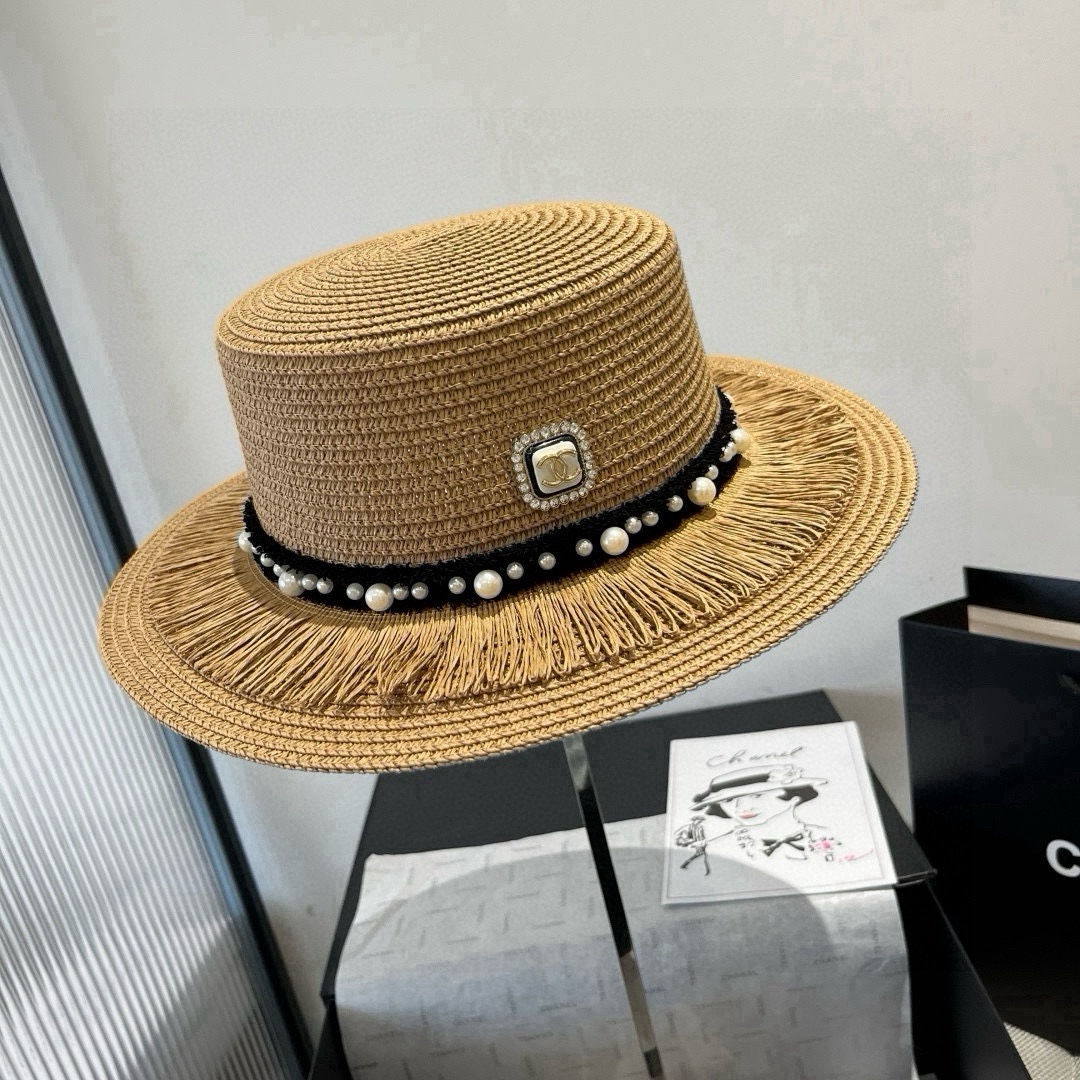 Chanel-New flat topped straw hat