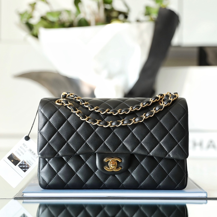 Chanel-Black Silver Classic Medium Flip Bag