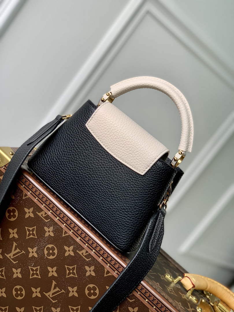 LV M21043 Louis Vuitton Capucines Mini Handbag Black / Greige Doux / Scarlet
