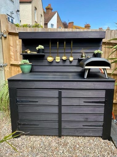 Outdoor Pizza oven kitchen pizza server BBQ table with full Cupboard ...
