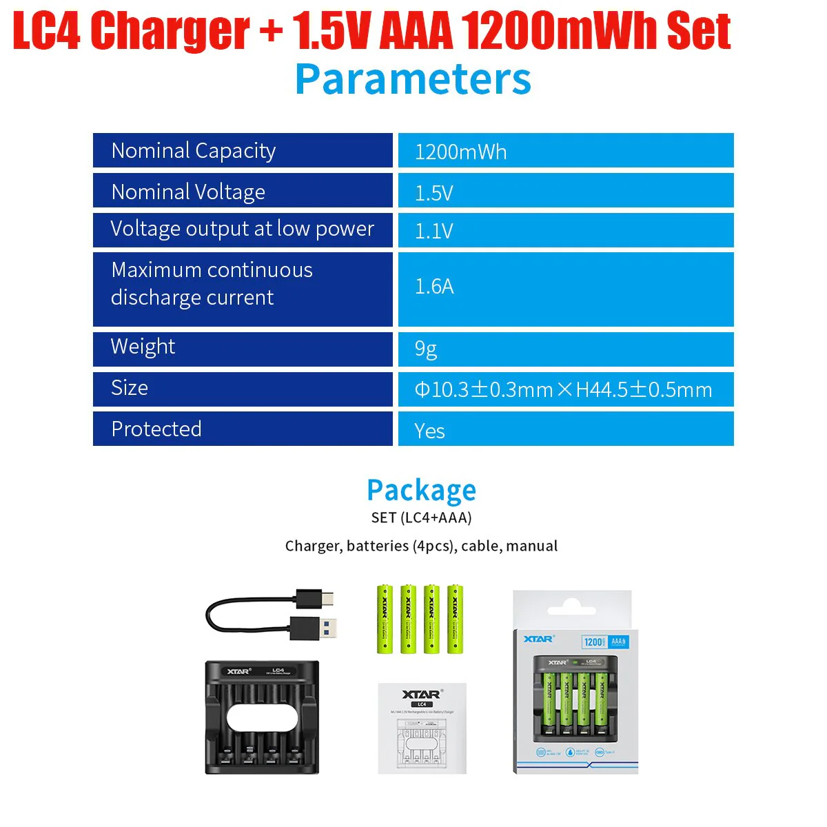 XTAR LC4 1.5V AAA Battery Rechargeable Li-ion Battery