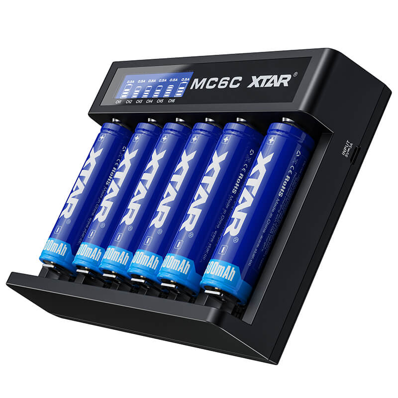 XTAR MC6C 6-Slot Smart Li-ion Battery Charger With LCD Screen