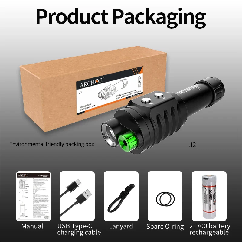 ARCHON J2 1000lm Spotlights green beam diving laser flashlights