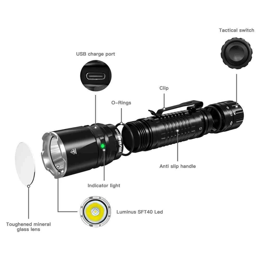 Wurkkos TD03 1800 Lumens USB C Rechargeable EDC Tactical Flashlight