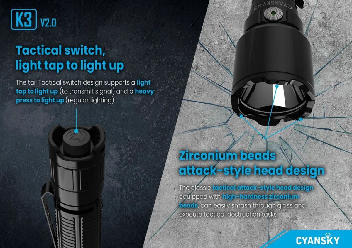 Cyansky K3 V2.0 2000 Lumen Tactical Flashlight