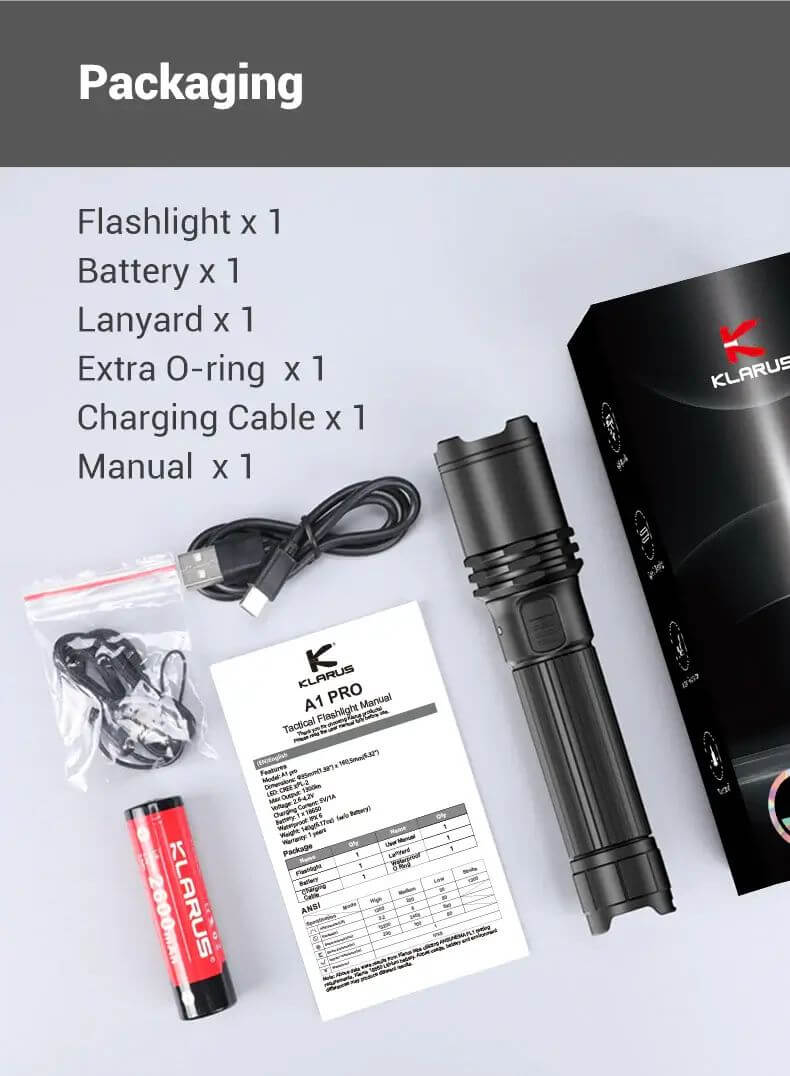 Klarus A1 Pro Rechargeable Police Flashlight
